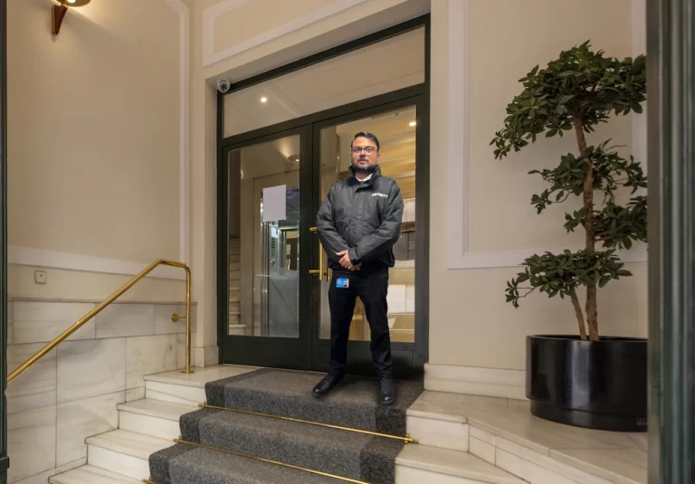 Entrance Hall Residential Apartment Building With Carpet White Marble Stairs 768x535